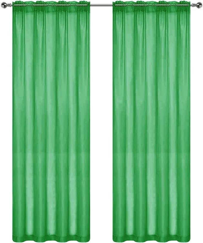 SpaceDresser Sheer Voile Window Treatment Rod Pocket Curtain Panels for Kitchen Bedroom Living Room Drapes Sunlight Filtering Privacy Semi Home Decor Assorted Colors Sizes (Green, 52 W x 84 L)