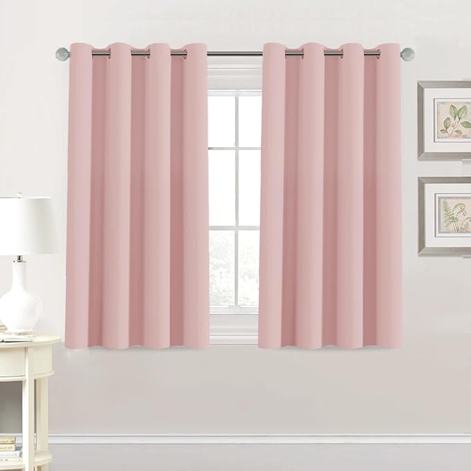 H.VERSAILTEX Blackout Curtain for Living Room Small Window Kitchen Blackout Curtains 45 inch Length Energy Saving Solid Grommet Blackout Drape, One Panel, Baby Pink, 52" W x 45" L