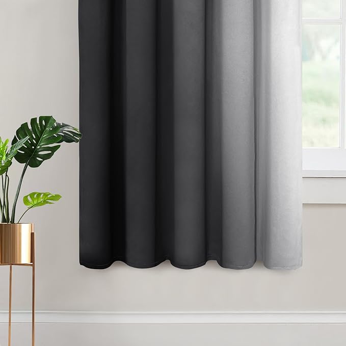 Yakamok Room Darkening Ombre Curtains 63 Inch Length, Black and Greyish White Thermal Insulated Gradient Color Curtains,Light Blocking Grommet Window Drapes for Bedroom,62 Inch Width,2 Panels