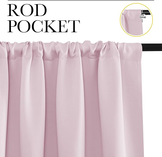 NICETOWN 2 Panels Blackout Curtains, Rod Pocket Window Curtains Room Darkning Drapes for Bedroom/Living Room, Thermal Insulated Solid Draperies for Home Office/Study, 62 by 72-Inch, Baby Pink