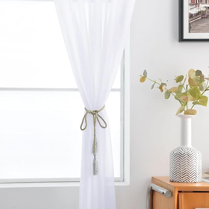 SpaceDresser Sheer Voile Window Treatment Rod Pocket Curtain Panels for Kitchen Bedroom Living Room Drapes Sunlight Filtering Privacy Semi Home Decor Assorted Colors Sizes (Optical White, 52 W x 54 L)