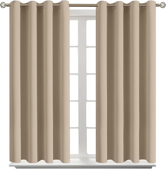 BGment Blackout Curtains - Grommet Thermal Insulated Room Darkening Bedroom and Living Room Curtains, Set of 2 Panels (52 x 45 Inch, Sand)