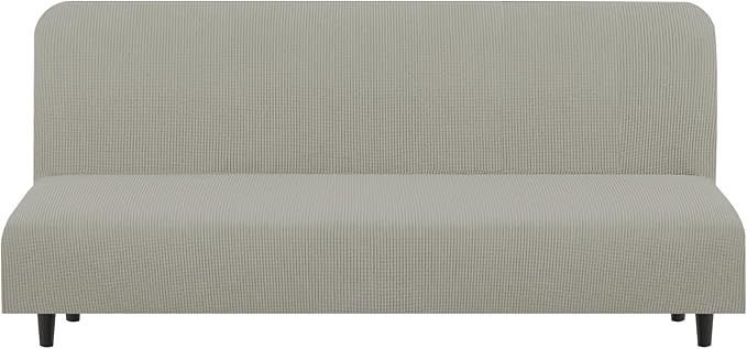 U-NICE HOME Stretch Futon Cover Armless Bed Slipcover - Soft Jacquard Fabric Washable for Pet Friendly, Taupe
