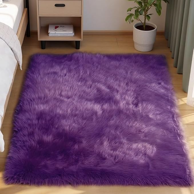 Goolela Purple Sheepskin Rug 4x6 Fluffy Fuzzy Furry Carpet for Bedroom Bedside Faux Fur Soft Shaggy Plush Rectangle