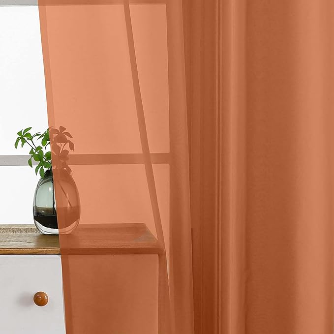 Orange Valances for Windows 14 inch Length 2 Panels Set, Small Voile Sheer Curtains for Bathroom, Soft Fabric Lightweight Light Filtering Kitchen Curtains, Dual Rod Pocket, 2x42Wx14L Inches