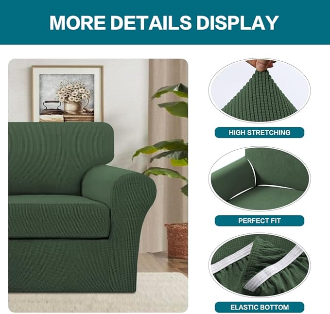 Turquoize 2 Piece Chair Covers Armchair Slipcovers for Living Room Armchair Sofa Cover with Individual Cushion Covers Feature Jacquard Fabric (Chair, Bronze Green)