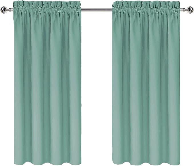 DWCN Blackout Curtains for Living Room Thermal Insulated, Energy Saving & Noise Reducing Bedroom Curtains, Sage Green, W 38x L 45 Inch, Set of 2 Rod Pocket Curtain Panels