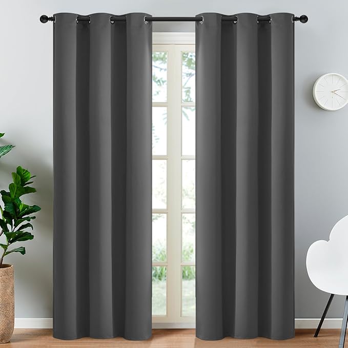Yakamok 84 Inch Long Blackout Curtains for Bedroom, Thermal Insulated Room Darkening Curtains, Light Blocking Blackout Drapes for Living Room- 2 Panels,38x84 Inch, Charcoal Grey