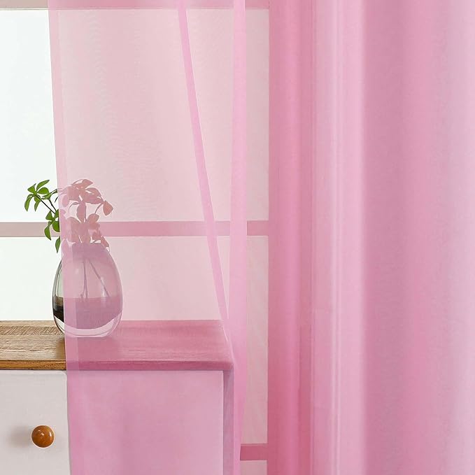 Light Pink Window Sheer Curtains 45 Inches Length, Voile Short Curtains for Living Room Bedroom, Modern Soft Window Drapes 2 Panels Set, Top Dual Rod Pocket Design, 2x42Wx45L Inches