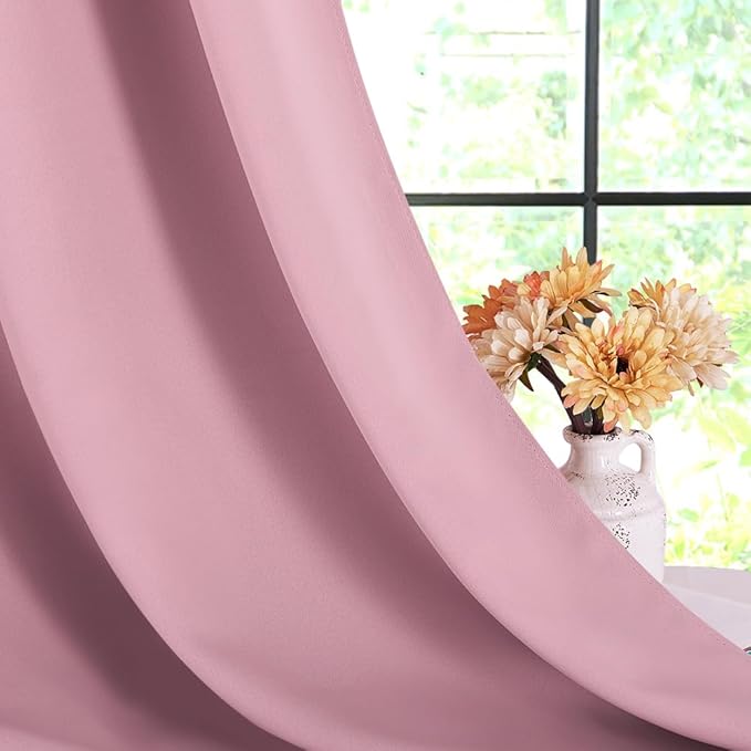 NICETOWN Blackout Curtains for Bedroom, Rouge Pink, 42 W by 80 L, Set of 2, Thermal Insulated Curtains & Drapes with Grommet Top for Living Room, Privacy Window Treatment Draperies