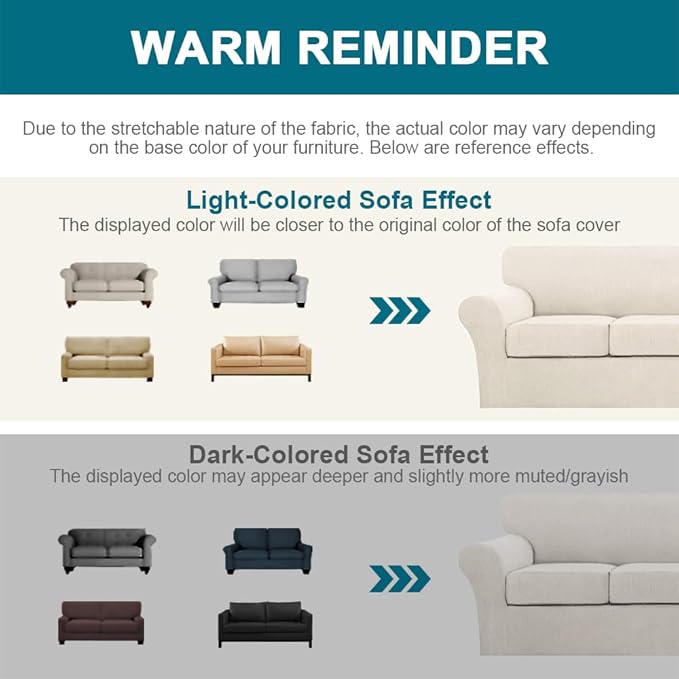 Turquoize 3 Piece Sofa Covers For 2 Cushion Couch Sofa Slipcover Soft Couch Cover For Dogs-Washable Sofa Furniture Covers With 2 Individual Cushion Covers, Feature Thick Fabric (2 Cushion Sofa, Ivory)