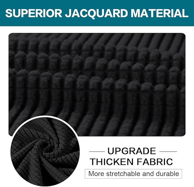 Turquoize 4 Piece Sofa Covers for 3 Cushion Couch Sofa Slipcover Soft Couch Cover for Dogs Washable Furniture Cover with 3 Individual Large Cushion Covers Feature Fabric (Large Sofa, Black)