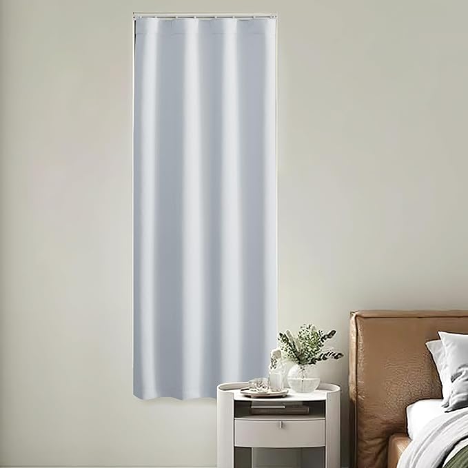 NICETOWN 1 Panel Room Darkening French Door Curtain, Thermal Insulated Front Glass Door Doorway Privacy Sidelight Rod Pocket and Ceiling Track Curtain for Kitchen, 36" x 72", Greyish White