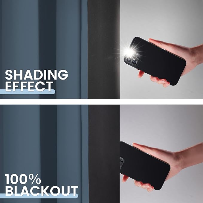 SimpleHome 100% Blackout Curtains for Bedroom,Thermal Insulated Grommet Window Drapes Room Darkening Stone Blue Curtains for Living Room with Black Back,52 x 96 Inch,2 Panels