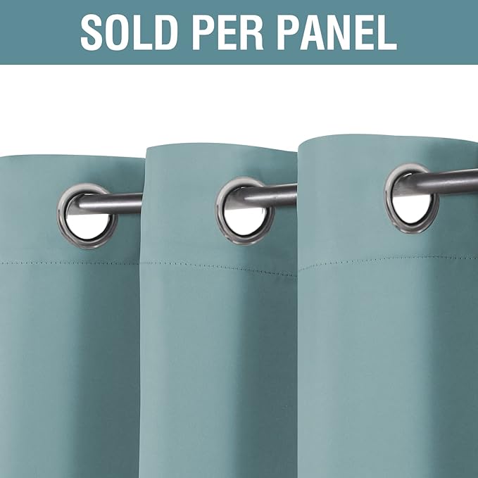 H.VERSAILTEX Blackout Curtain for Living Room Thermal Insulated Window Treatment Curtain Extra Long 96 inch Length Energy Saving Solid Grommet Top Blackout Drape, One Panel, Mineral Blue, 52"W x 96"L