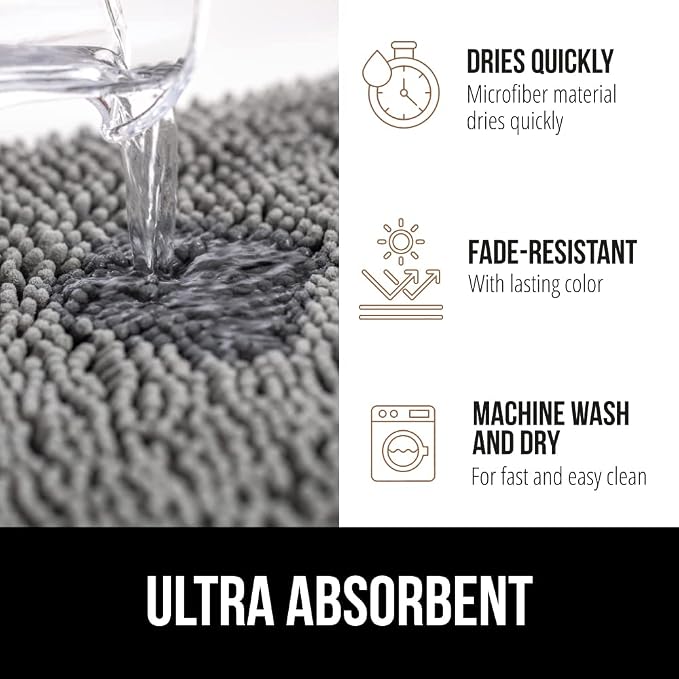 GORILLA GRIP Bath Rug Mat 70x24, Thick Soft Absorbent Chenille, Quick Dry - Image 4
