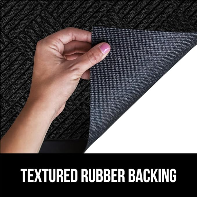 GORILLA GRIP 100% Waterproof All-Season WeatherMAX Doormat US Designed Natural Rubber, Stain and Fade Resistant, Low Profile Indoor Outdoor Door Mats, Easy Clean Patio Mat, 23x35, Black Diamond