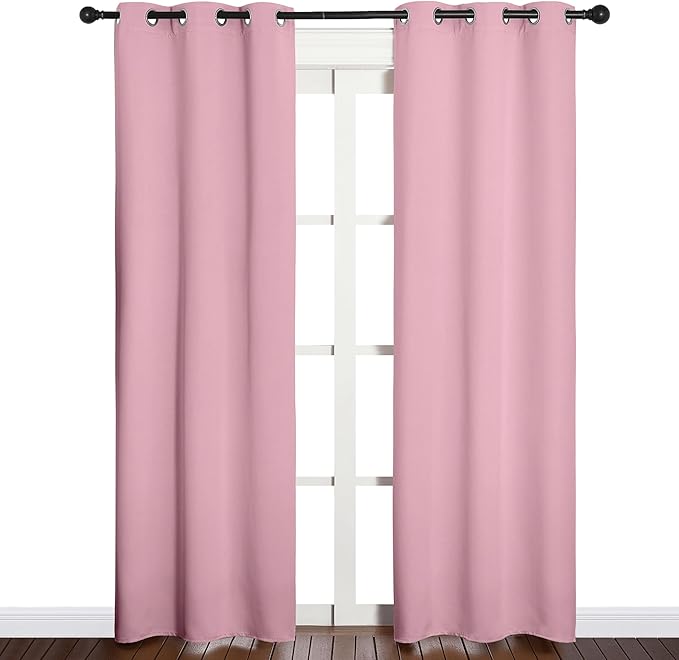 NICETOWN Window Curtain Panels, Thermal Insulated Solid Grommet Blackout Draperies/Drapes for Basement (Crystal Pink, 1 Pair, 34 by 84-inch)