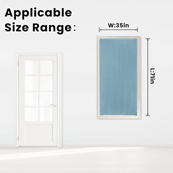 Self Adhesive Curtains, Black Out Shade for Window, Blackout Fabric Temporary Window Coverings Easy to Hang Curtains No Rod Needed, Use for Bedroom, Room, Kitchen, 35"W X 71"L, Lake Blue, 1 Panel