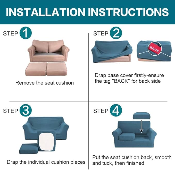 Turquoize 3 Piece Sofa Covers for 2 Cushion Couch Sofa Slipcover Soft Couch Cover for Dogs-Washable Sofa Furniture Covers with 2 Individual Cushion Covers, Thick Fabric (2 Cushion Sofa, Dusty Blue)