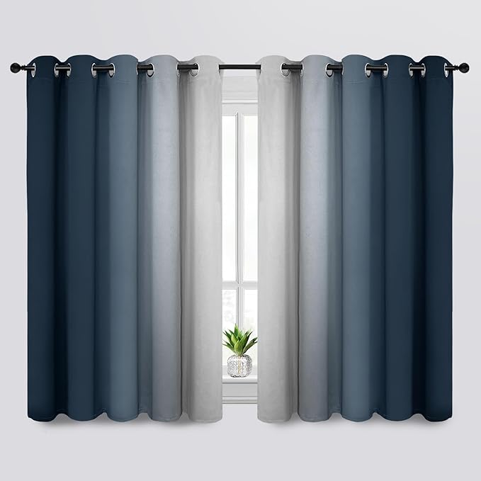SimpleHome Ombre Room Darkening Curtains for Living Room, Light Blocking Gradient Navy Blue to Greyish White Thermal Insulated Grommet Window Curtains/Drapes for Bedroom, 2 Panels, 70x63 inches Length