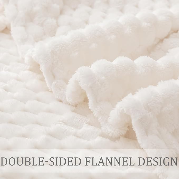Exclusivo Mezcla Fleece Throw Blanket for Couch, Extra Large Fuzzy Ivory Bed Blankets, Soft Cozy Plush Sofa Throws for All Seasons, 50x70 Inches