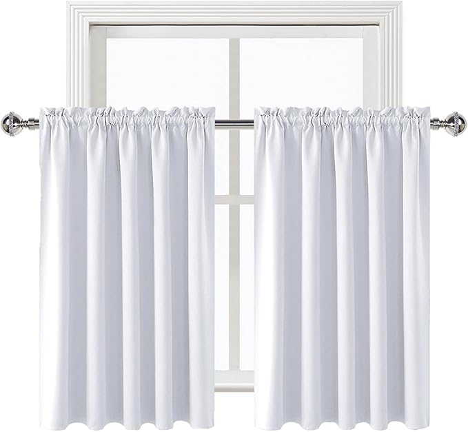 DWCN White Room Darkening Curtains for Kitchen/Bedroom, 60 x 36 inches Long - Energy Saving Window Drapes for Nursery with Rod Pocket, Set of 2 Panels