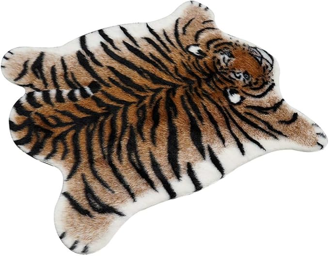 Tiger Print Area Rug Faux Cowhide Skin Hide Animal Printed Rugs Cute Carpet Nonslip Mat Premium Quality Rug and Chair Cover 35.4x43.3inch