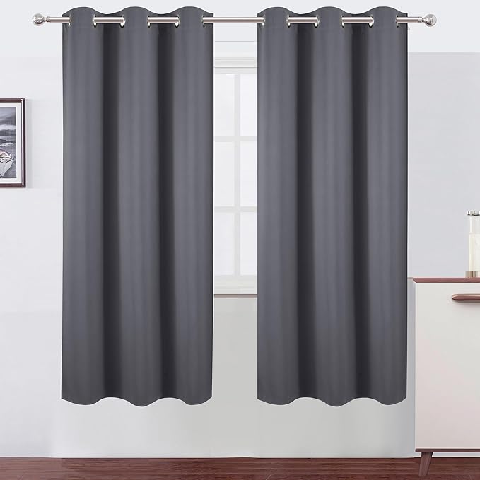 LEMOMO Grey Blackout Curtains 42 x 72 Inch Length/Set of 2 Curtain Panels/Thermal Insulated Room Darkening Blackout Curtains for Bedroom