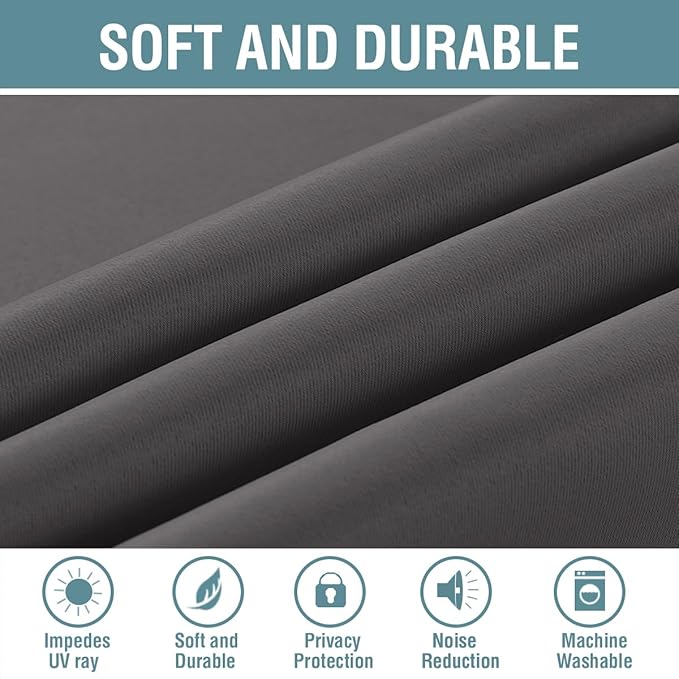 H.VERSAILTEX Microfiber Blackout Grey Curtains for Patio Door Thermal Insulated Living Room Curtains, Room Darkening Noise Reducing Blackout Curtain for Bedroom, Charcoal Gray (1 Panel), 52'W x 96'L