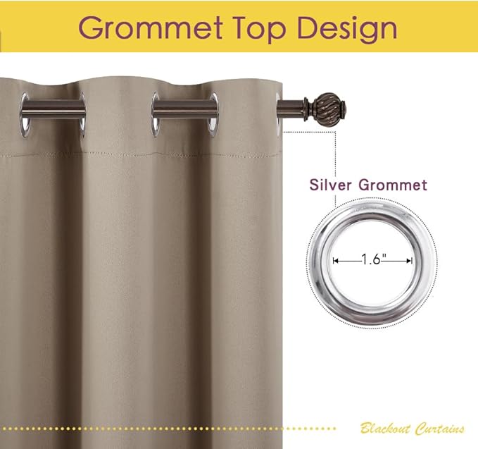 NICETOWN Kitchen Blackout Short Curtain Panels for Bedroom, Taupe, 2 Panels, W42 x L45 -Inch, Thermal Insulated Grommet Top Blackout Draperies and Drapes