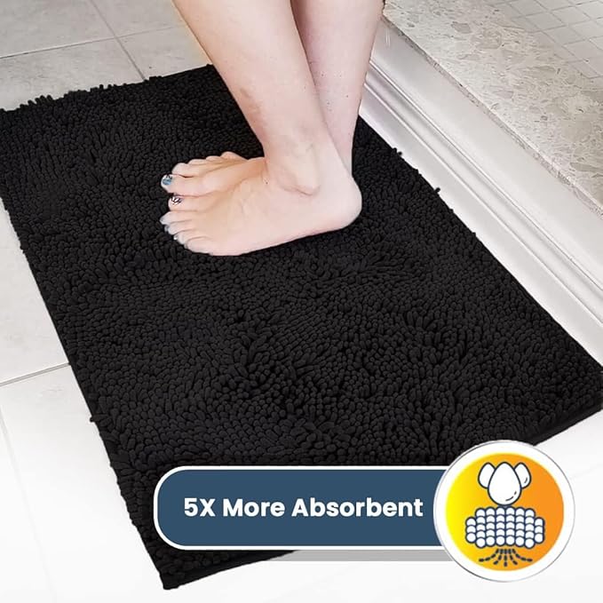 Muddy Mat® | Super Absorbent Door Mat Indoor, Microfiber Quick Dry Chenille Entryway Rug, Non-Slip Front Door Mat, Indoor Mats for Entryway, Machine Washable Pet Rug, Black 16"x24"