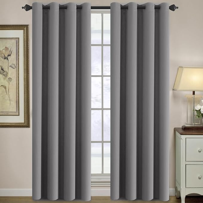 H.VERSAILTEX Premium Blackout Bedroom Curtains 84 Inches Long Gray Curtain Window Panel Drapes Room Darkening for Living Room, Grommet Curtains for Door - (Bluish Gray Color) - 1 Panel, 52'W x 84'L