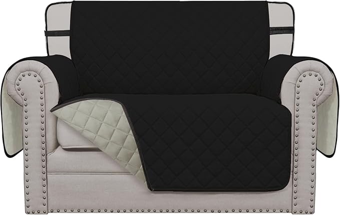 Easy-Going Reversible Chair Cover Washable Sofa Cover for Dogs Water Resistant Couch Slipcover Furniture Protector Cover with Adjustable Straps for Pets (Chair 30 in, Black/Beige)