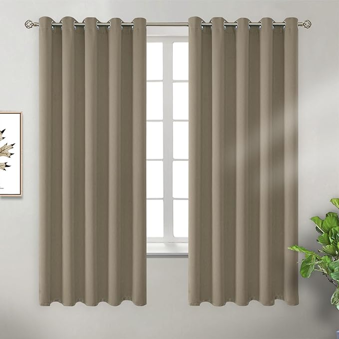 BGment Room Darkening Curtains 63 Inches Long - Grommet Thermal Insulated Drapes Window Treatment Curtains for Bedroom, 2 Panels, 70 x 63 Inch, Cocoa