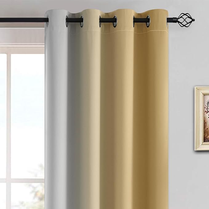 Yakamok Beige and Greyish White Ombre Curtains, Room Darkening Gradient Color Curtains for Bedroom, Light Blocking Thermal Insulated Window Drapes for Living Room(2 Panels, 52x84 Inch)