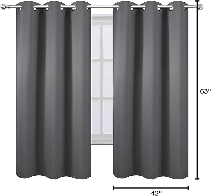 LEMOMO Grey Blackout Curtains 42 x 63 Inch Length/Set of 2 Curtain Panels/Thermal Insulated Room Darkening Blackout Curtains for Bedroom