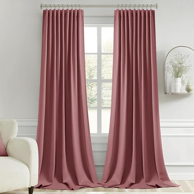 MIULEE Dusty Rose Back Tab Blackout Curtain 96 Inch Long 2 Panels Set for Bedroom, Rod Pocket/Pinch Pleat Thermal Insulated Living Room Darkening Pleated Light Blocking Floor to Ceiling Drape