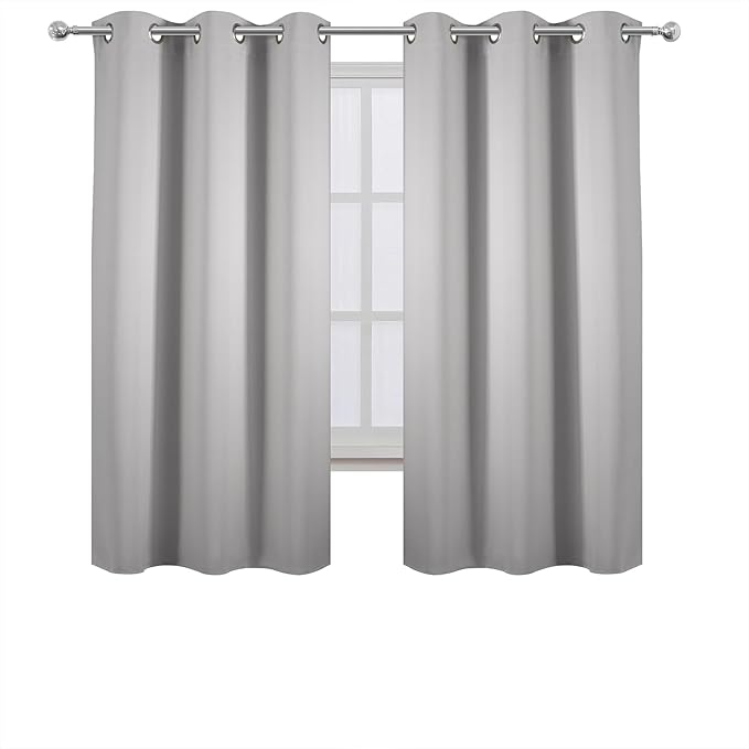 LEMOMO Light Grey Blackout Curtains 42 x 54 Inch Length Set of 2 Panels Grommet Bedroom Curtains for Living Room