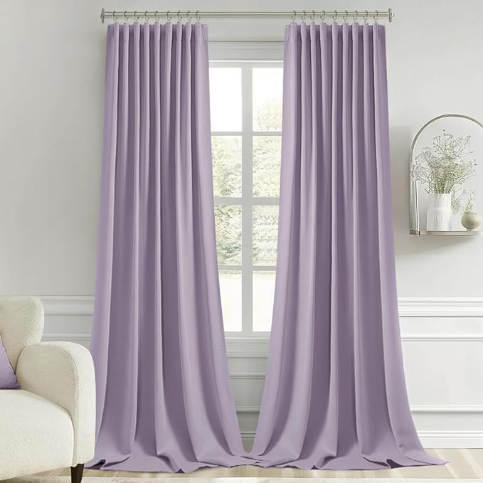 MIULEE Lilac Back Tab Blackout Curtains 120 Inch Long 2 Panels Set for Bedroom, Rod Pocket/Pinch Pleated Extra Long Thermal Insulated Living Room Darkening Light Blocking 10FT Drapes