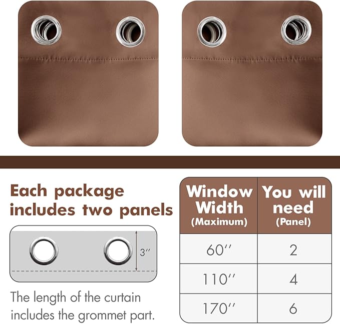 MIULEE Blackout Curtains for Bedroom Living Room Thermal Insulated Room Darkening Mocha Grommet Top Solid Light Blocking Drapery Set of 2 Window Panels 52 x 72 Inches, Cappuccino Brown
