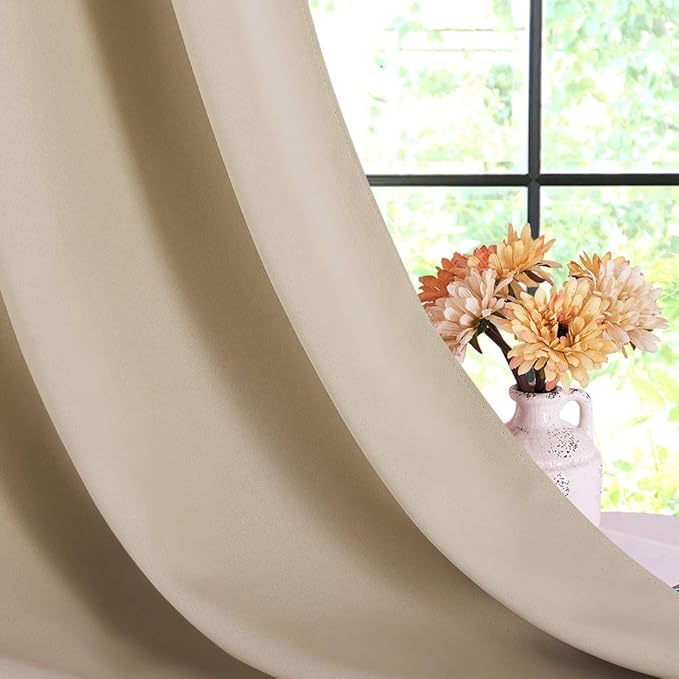 NICETOWN Room Darkening Draperies Window Curtain Panels, Thermal Insulated Grommet Room Darkening Curtains for Bedroom (Biscotti Beige, 2 Panels, W60 x L84 -inch)