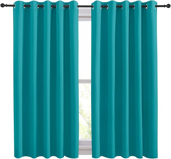 NICETOWN Peacock Teal Thermal Insulated Curtains Blackout Draperies, Window Treatment Solid Grommet Room Darkening Drape Panels for Bedroom (Set of 2, 70 by 54 inches Long)