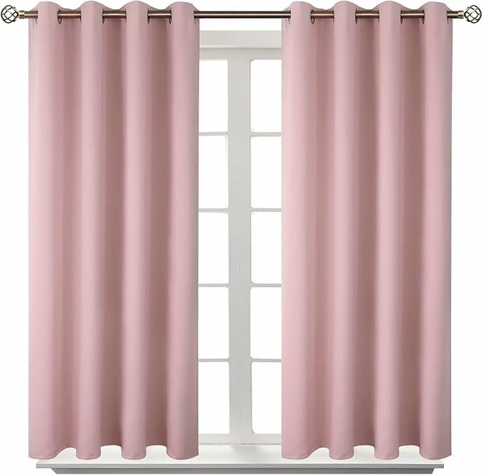BGment Room Darkening Curtains 54 Inches Long - Grommet Thermal Insulated Drapes Window Treatment Curtains for Bedroom, 2 Panels, 52 x 54 Inch, Baby Pink