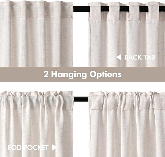 MIULEE Farmhouse Kitchen Curtains 24 Inch Length 2 Panels, Soft Thick Linen Textured Natural White Semi Sheer Light Filtering Short Cafe Tier Curtains for Small Half Window Back Tab Rod Pocket
