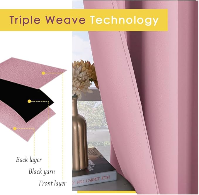 NICETOWN Blackout Curtains for Bedroom, Rouge Pink, 42 W by 80 L, Set of 2, Thermal Insulated Curtains & Drapes with Grommet Top for Living Room, Privacy Window Treatment Draperies
