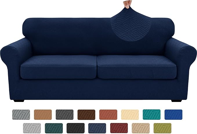 XINEAGE 2026 New 3 Pieces Couch Covers for 2 Extra Large Cushion Sofa Super Stretch Sofa Cover for 2 Large Seat Universal Loveseat Slip Cover for Living Room (Navy Blue), 71"-91"(2 Cushions)