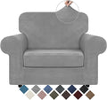 WEERRW Velvet Stretch Chair Sofa Slipcover - 2 Pieces Luxury Soft Velvet Plush Couch Cover Furniture Protector with Elastic Bottom for Pets, Machine Washable, Silver, Small
