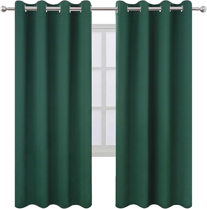 LEMOMO Blackout Curtains 66 x 72 Inch Long Dark Green Curtains Set of 2 Panels Room Darkening Curtains for Bedroom and Living Room