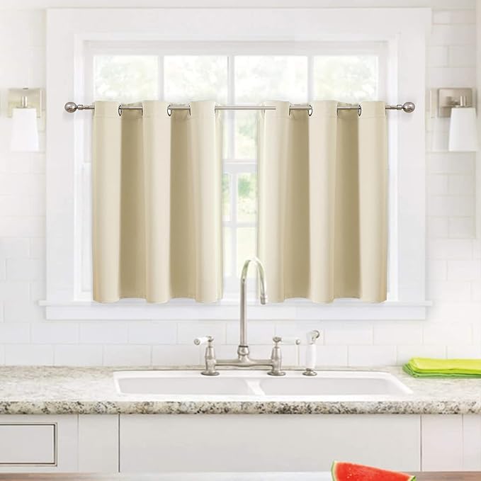 ChrisDowa Small Window Curtains for Kitchen and Bedroom - Grommet Short Thermal Insulated Room Darkening Curtains (2 Panels, Beige, 36 x 24 Inch)
